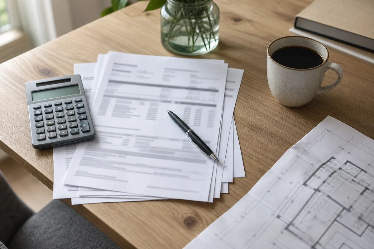 Devis de rénovation énergétique posé sur une table avec calculatrice et documents d aides financières