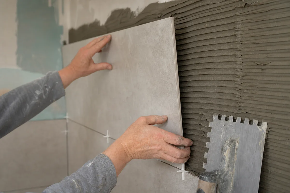 Pose d&rsquo;un carrelage neuf au mortier-colle par-dessus un ancien carrelage mural